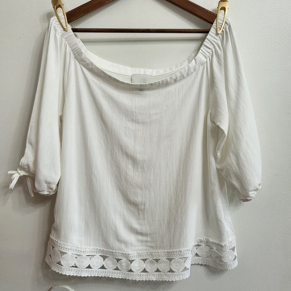 Greylin Arnett Anthropologie Boho Off the Shoulder Crochet Blouse Top Size Large - Picture 2 of 7